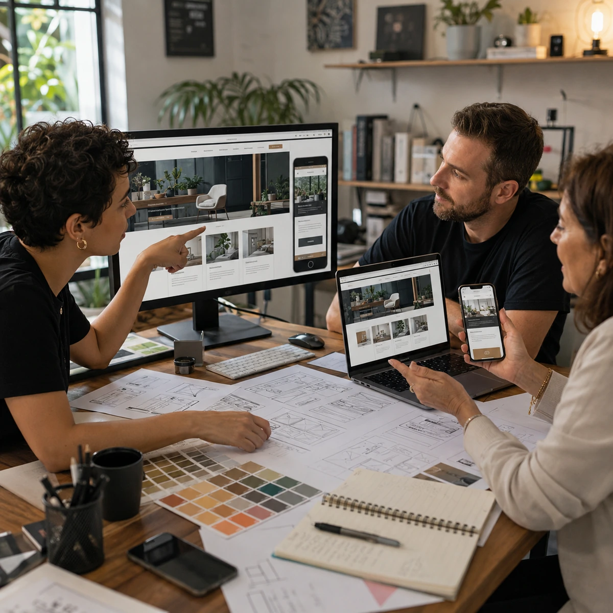 Equipe validando a experiência desktop e mobile de um site empresarial